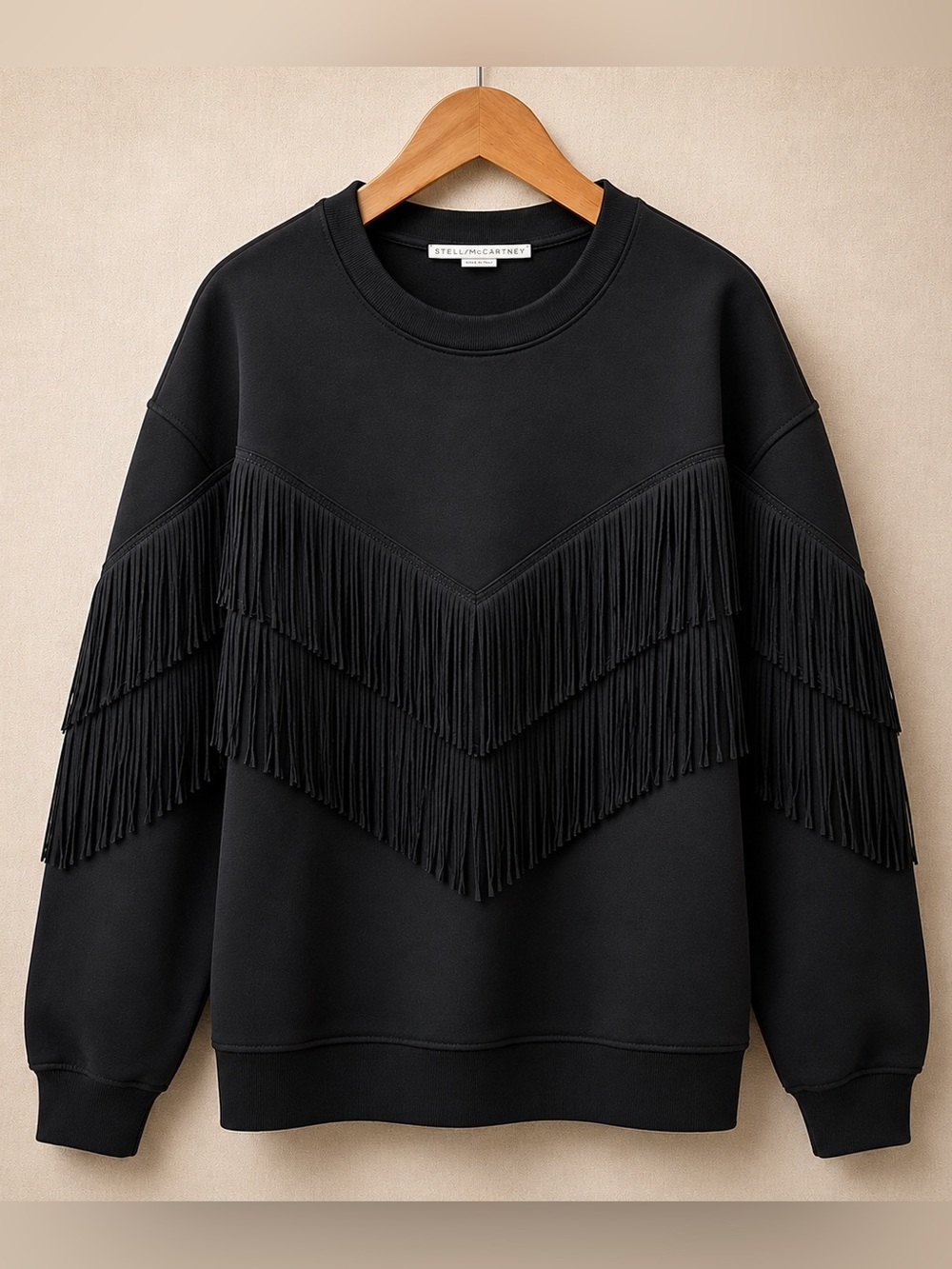Stella McCartney Fringe Sweatshirt Black Oversized Pullover IT 40